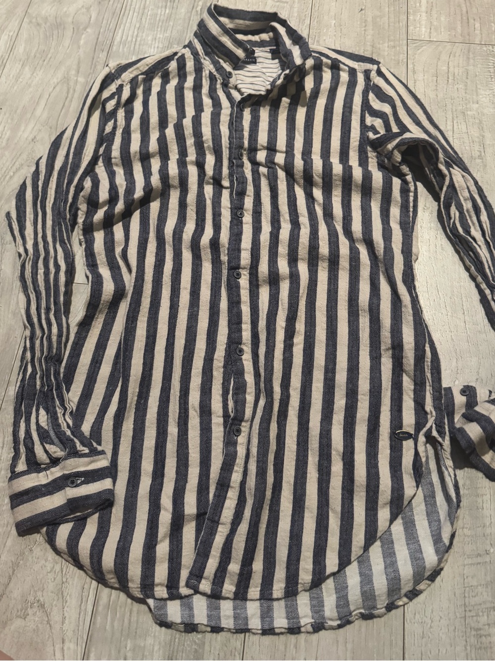 Scotch & Soda Navy and White Vertical Stripe Button-Down Shirt